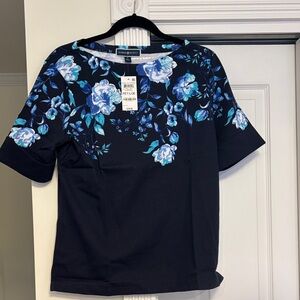 Karen Scott Petite Women's Short Sleeve Floral Top - Black and Blue